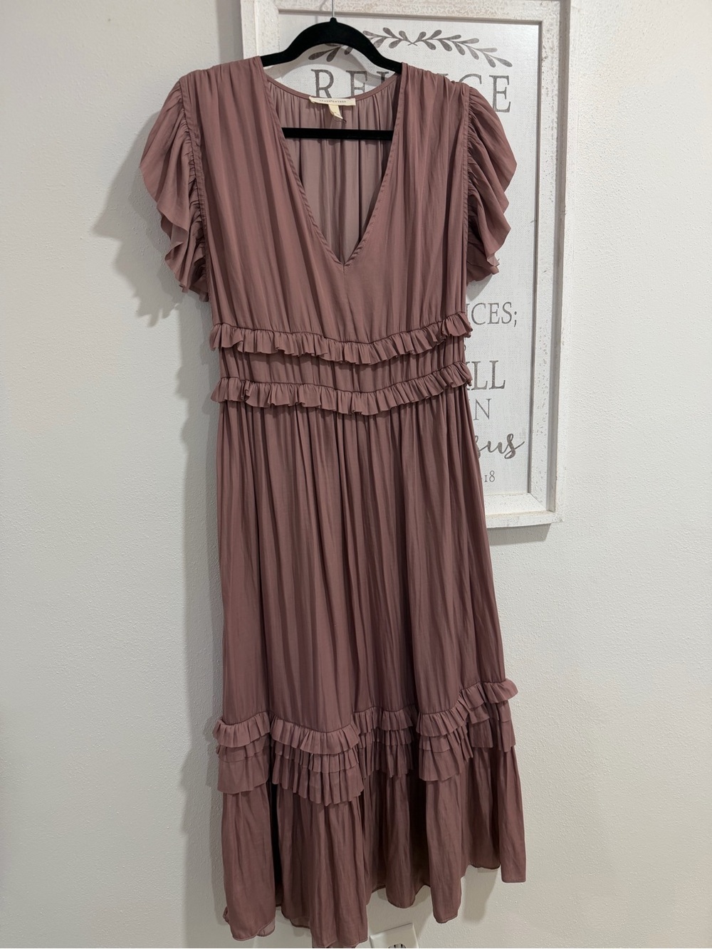 V-Neck Ruffle Midi Dress in Dusty Rose